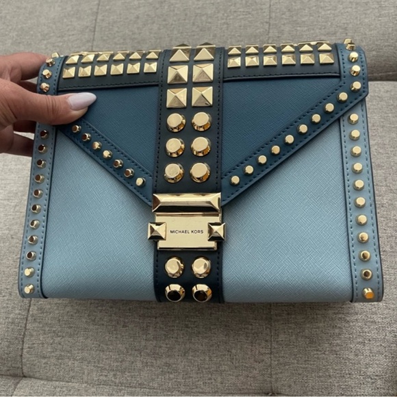 Michael Kors Navy and Gold Studded Crossbody Bag - Picture 3 of 6